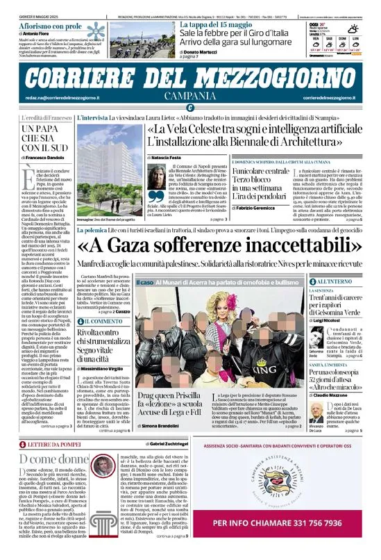 Prima-pagina-corriere del mezzogiorno-del-2025-05-08